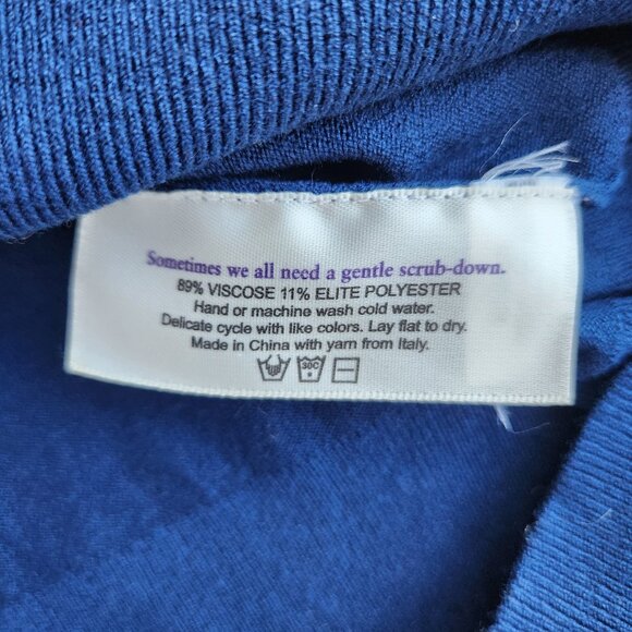 M.M.LAFLEUR Mock Neck Sweater Pullover Italian Viscose Blend Navy Blue - Picture 8 of 11